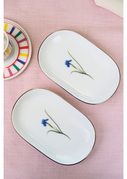 Porselen Natura Iris Altın Yaldızlı Oval Kayık Tabak 18X11X2,50CM 2 Li