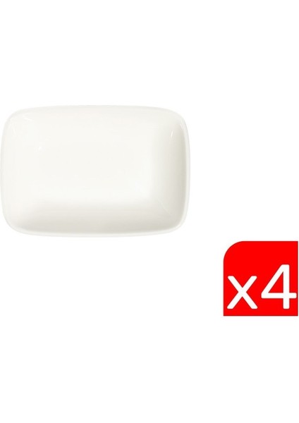 Porselen Quadro Dikdörtgen Kayık Tabak 10X7X2CM 4 Lü