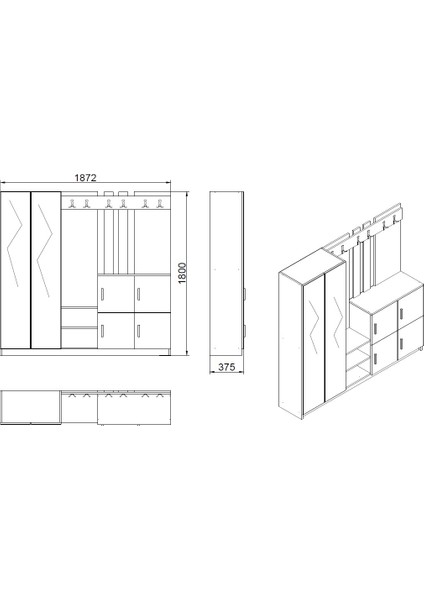 BelizeAynalı Askılı Kapaklı Vestiyer Portmanto Ayakkabılık Çam-Antrasit Gri indirimleri