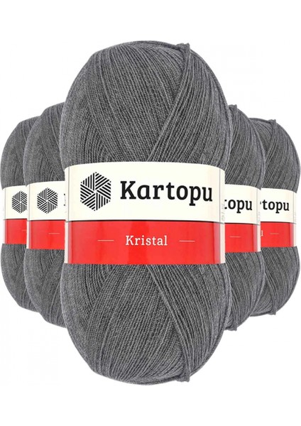 5 Adet Kristal Çift Katlı El Örgü Lif Ipi Orta Gri K1002