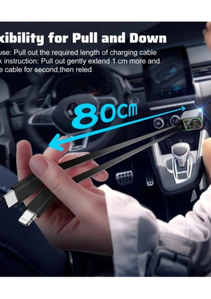 S Spiface 66W Type-C Lightning Apple ve Samsung Için Çekilebilir Ledli Kablolu Hızlı Şarj Araç Telefon Şarj Aleti fırsatları
