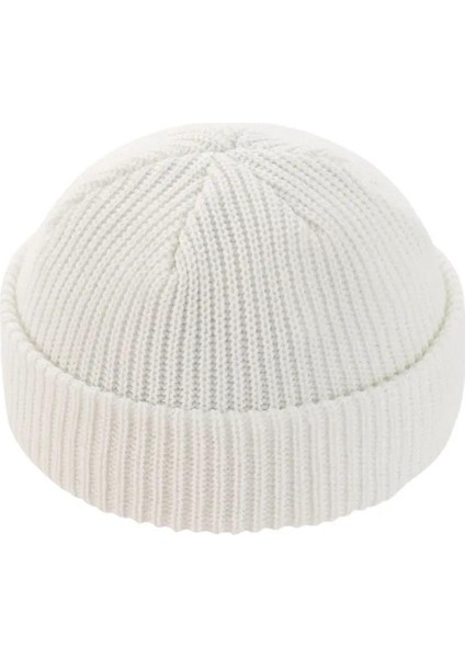 Erkek Beyaz Premium Kısa Rolled Bere Şapka