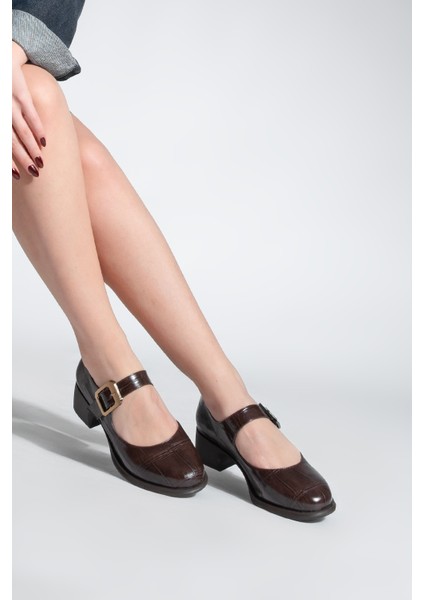 Kadın Tokalı Kalın Topuk Günlük Ayakkabı Loafer Meniz Kahve Croco fırsatları