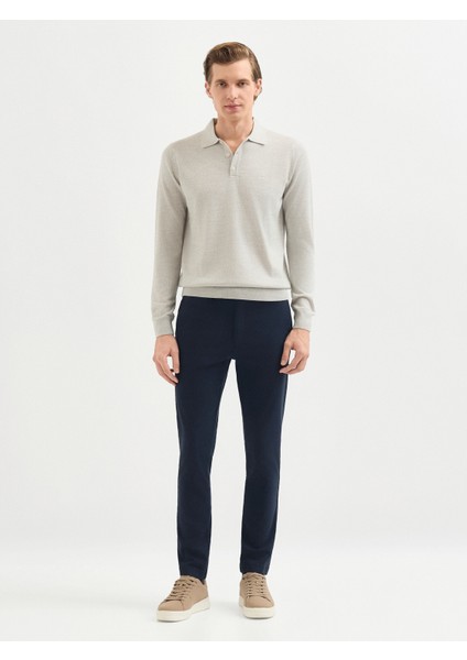Erkek Regular Fıt Triko Kazak-Açık Gri Melanj