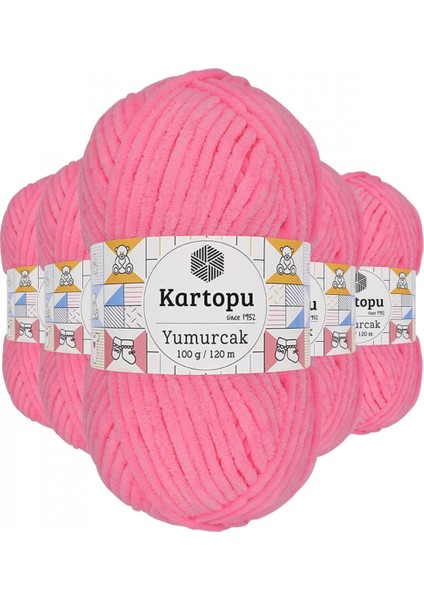 5 Adet Yumurcak Kadife El Örgü Ipi Fosfor Pembe K773