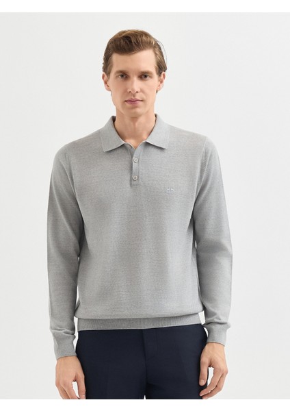 Erkek Regular Fıt Triko Kazak-Gri Melanj