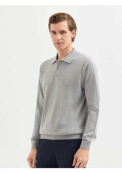 Erkek Regular Fıt Triko Kazak-Gri Melanj fiyatları