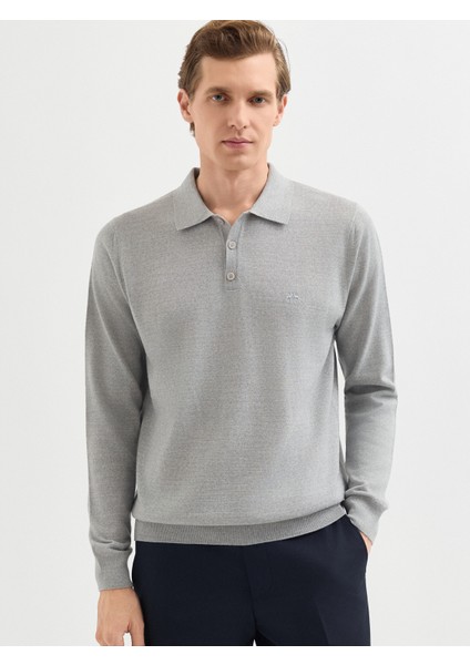 Erkek Regular Fıt Triko Kazak-Gri Melanj modelleri