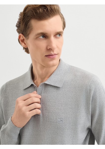 Erkek Regular Fıt Triko Kazak-Gri Melanj fırsatları