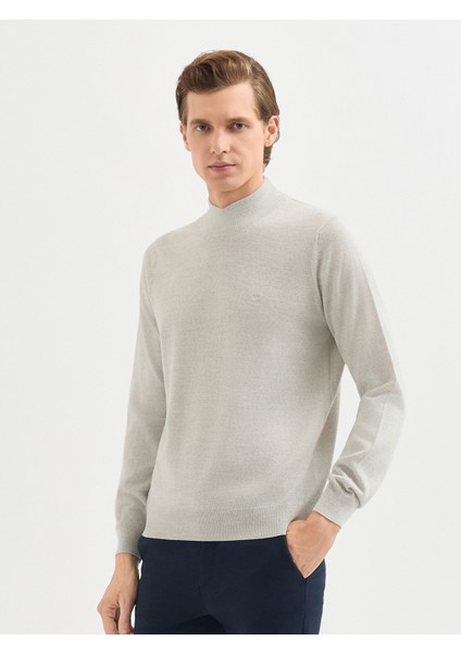 Erkek Regular Fıt Triko Kazak-Açık Gri Melanj fiyatları