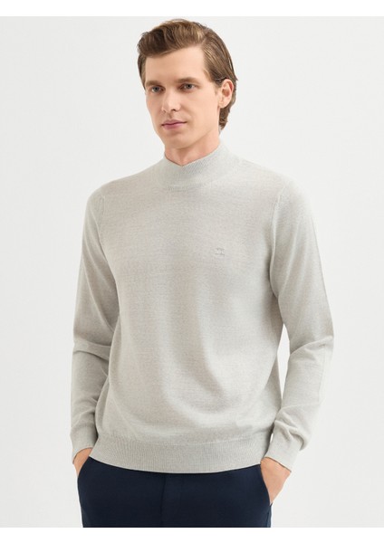 Erkek Regular Fıt Triko Kazak-Açık Gri Melanj modelleri