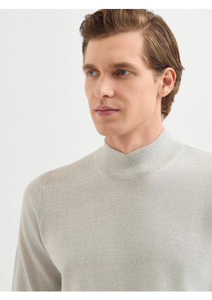 Erkek Regular Fıt Triko Kazak-Açık Gri Melanj fırsatları