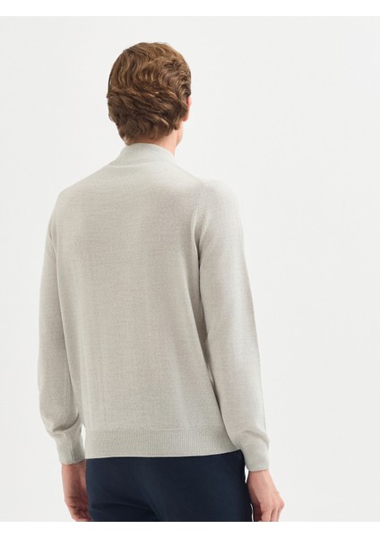 Erkek Regular Fıt Triko Kazak-Açık Gri Melanj