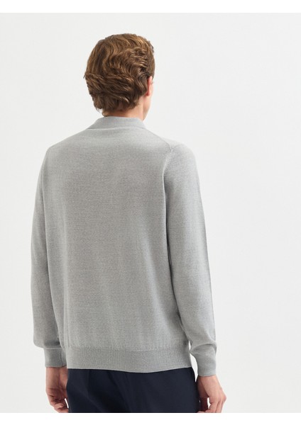 Erkek Regular Fıt Triko Kazak-Gri Melanj