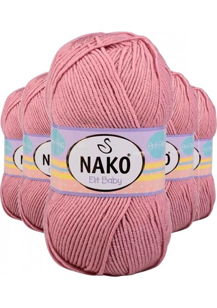 5 Adet Elite Baby El Örgü Ipi Tüylenmeyen Bebek Yünü Gül Kurusu 10325