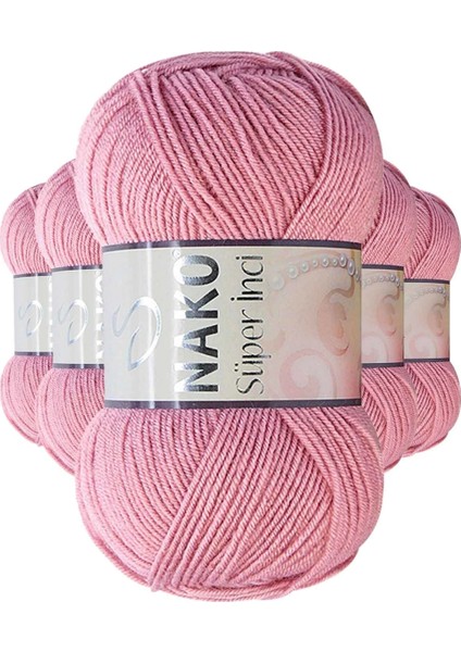 5 Adet Süper Inci El Örgü Ipi 100 gr Gül Kurusu 275