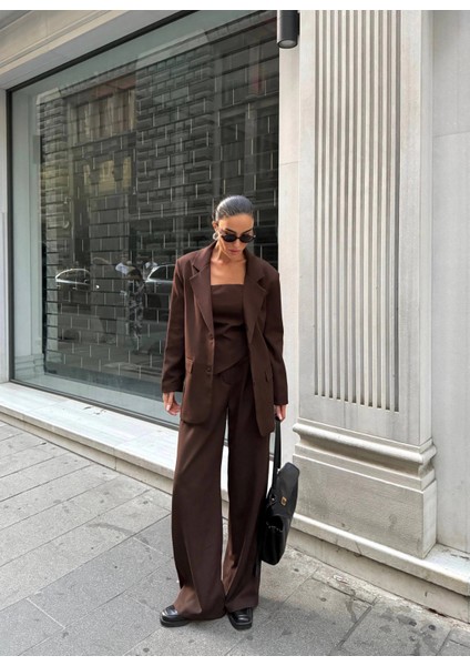 Ceket Straplez Bluz ve Palazzo Pantolon 3lü Takım fırsatları