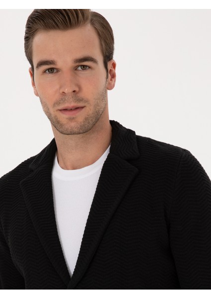 Erkek Siyah Slim Fit Pamuk Karışımlı Triko Hırka 50314760-VR046