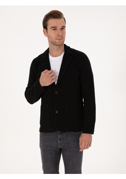 Erkek Siyah Slim Fit Pamuk Karışımlı Triko Hırka 50314760-VR046