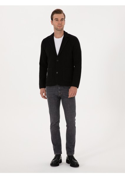 Erkek Siyah Slim Fit Pamuk Karışımlı Triko Hırka 50314760-VR046