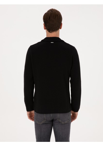 Erkek Siyah Slim Fit Pamuk Karışımlı Triko Hırka 50314760-VR046