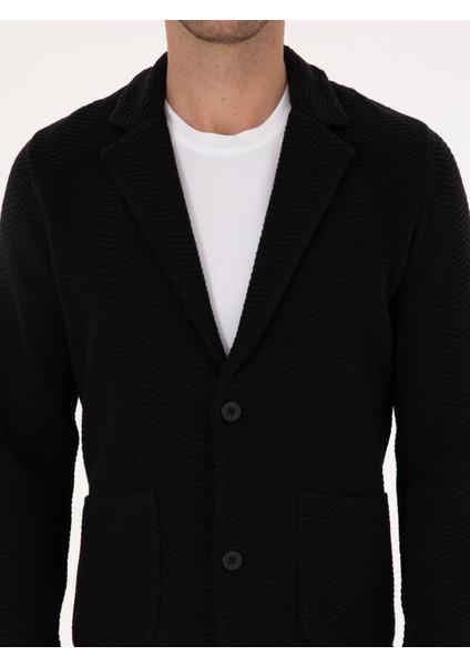 Erkek Siyah Slim Fit Pamuk Karışımlı Triko Hırka 50314760-VR046