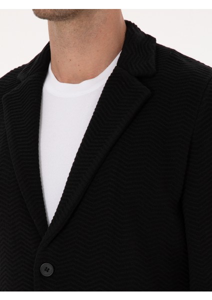 Erkek Siyah Slim Fit Pamuk Karışımlı Triko Hırka 50314760-VR046