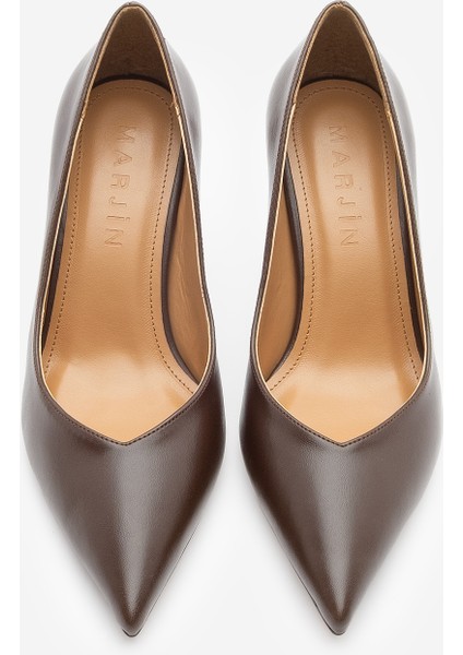 Kadın Stiletto Sivri Burun Ahşap Desen Ökçe Topuklu Ayakkabı Arset