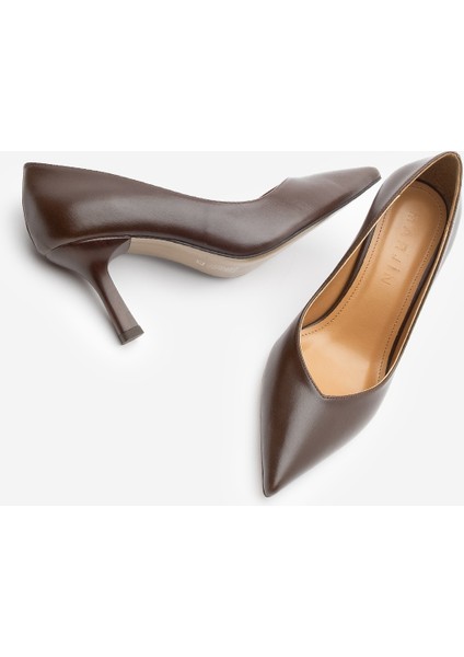 Kadın Stiletto Sivri Burun Ahşap Desen Ökçe Topuklu Ayakkabı Arset