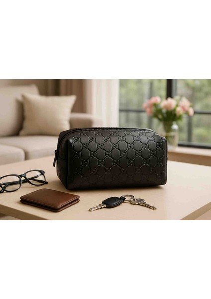 Siyah Modern Tasarım Vegan Deri Organizer El Çantası Unisex – 18X8X8 cm
