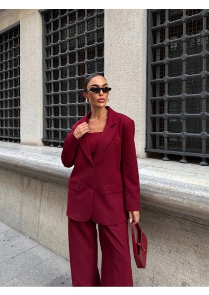 Ceket Straplez Bluz ve Palazzo Pantolon 3lü Takım fiyatları
