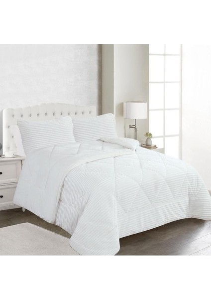 Ece Stripe Çift Kişilik Pelüş Yatak Örtüsü Krem fiyatları