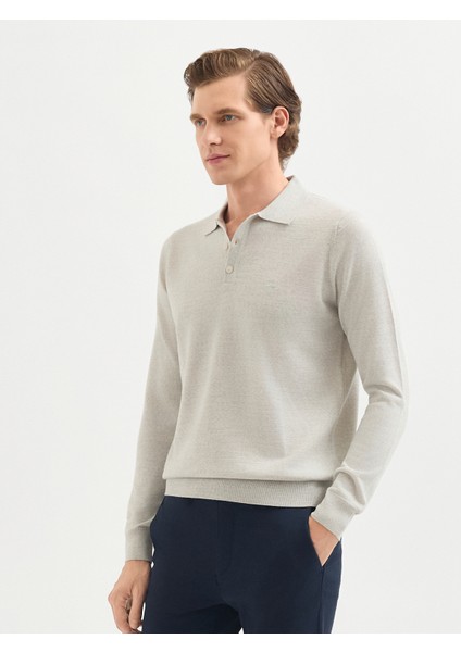 Erkek Regular Fıt Triko Kazak-Açık Gri Melanj modelleri