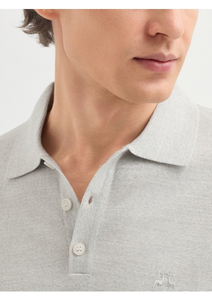Erkek Regular Fıt Triko Kazak-Açık Gri Melanj