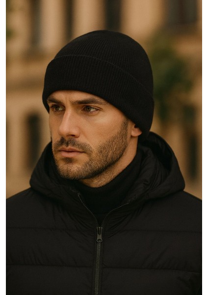 Unisex Basic Kışlık Katlanabilir Triko Bere