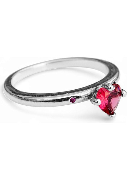 925 Ayar Gümüş Kırmızı Taşlı Kalp Sen ve Ben Yüzük Işıklı Kutuda modelleri