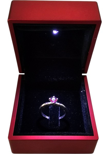 925 Ayar Gümüş Kırmızı Taşlı Kalp Sen ve Ben Yüzük Işıklı Kutuda