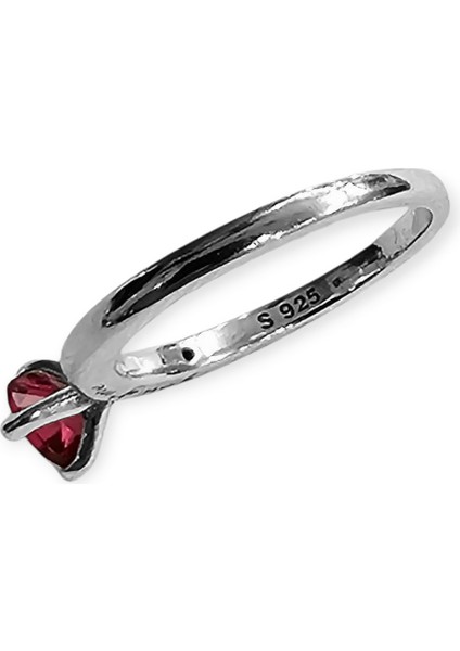 925 Ayar Gümüş Kırmızı Taşlı Kalp Sen ve Ben Yüzük Işıklı Kutuda