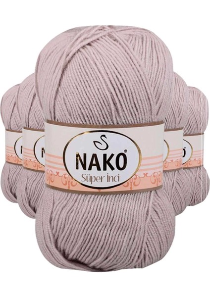 5 Adet Süper Inci El Örgü Ipi 100 gr Pembeli Gri 3079