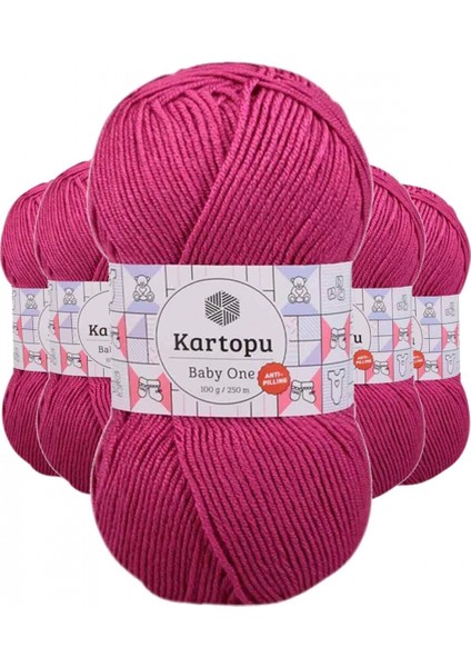 5 Adet Baby One Tüylenmeyen El Örgü Ipi Yünü Fuşya K245