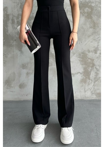 Kadın Siyah Yüksek Bel Toparlayıcı Ispanyol Paça Palazzo Pantolon fiyatları