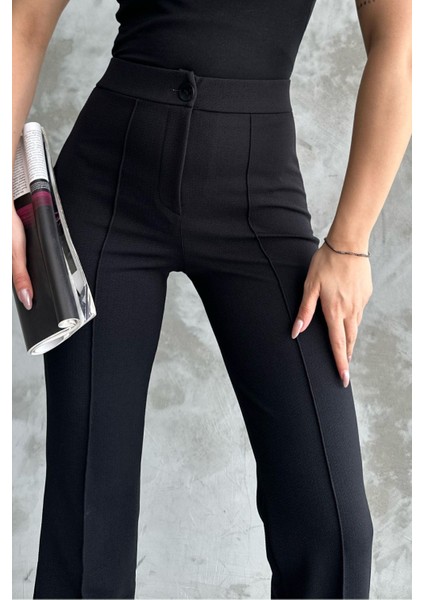 Kadın Siyah Yüksek Bel Toparlayıcı Ispanyol Paça Palazzo Pantolon indirimleri