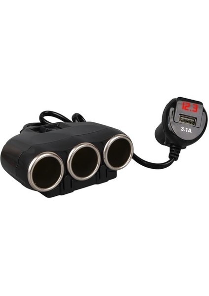 Olesson 1634 12-24V Tek USB Girişli 120W 80CM Kablolu Dijital Voltaj Ekranlı 3'lü Araç Çakmak Çoklayıcı fiyatları