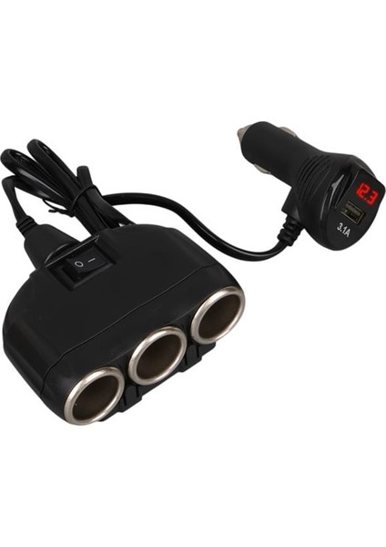Olesson 1634 12-24V Tek USB Girişli 120W 80CM Kablolu Dijital Voltaj Ekranlı 3'lü Araç Çakmak Çoklayıcı indirimleri
