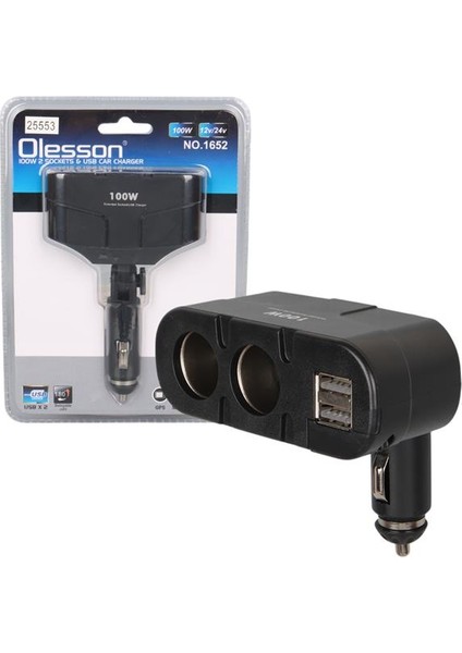 Olesson 1652 12-24V Çift USB Girişli 100W 2'li Araç Çakmak Çoklayıcı