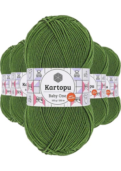 5 Adet Baby One Tüylenmeyen El Örgü Ipi Yünü Yeşil K1391