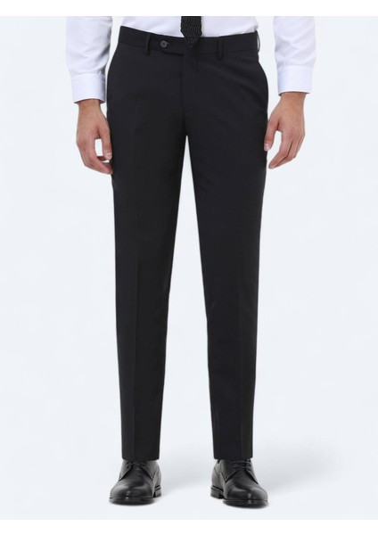 Siyah Düz Dokuma Slim Fit Klasik Yün Karışımlı Pantolon fiyatları