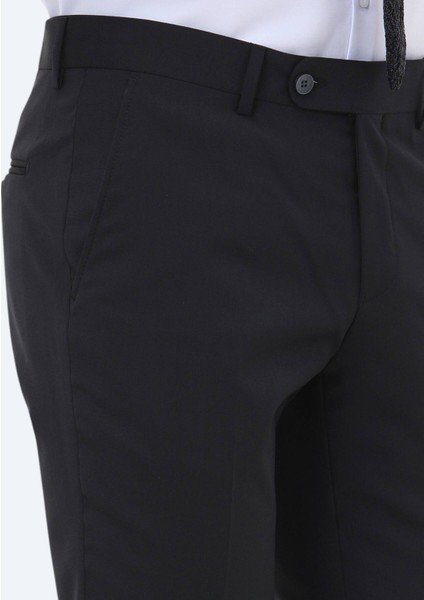 Siyah Düz Dokuma Slim Fit Klasik Yün Karışımlı Pantolon modelleri