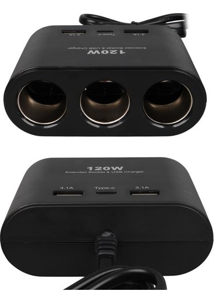 Olesson 1653 12-24V Çift USB + Type-C Girişli 100W 70CM Kablolu 3'lü Araç Çakmak Çoklayıcı fırsatları