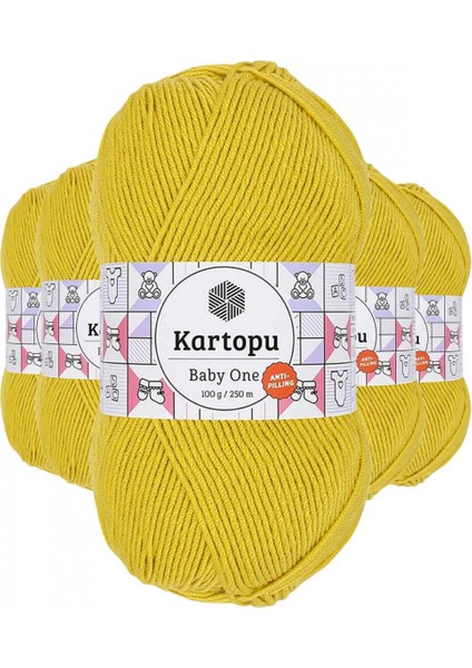5 Adet Baby One Tüylenmeyen El Örgü Ipi Yünü Hardal Sarı K1321
